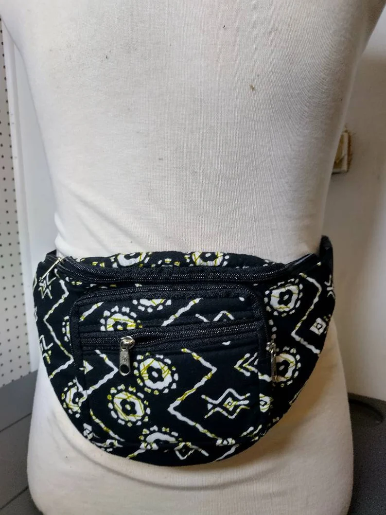 Kente African print Fanny Pack / Wasit Bag with three zipper - Image 3