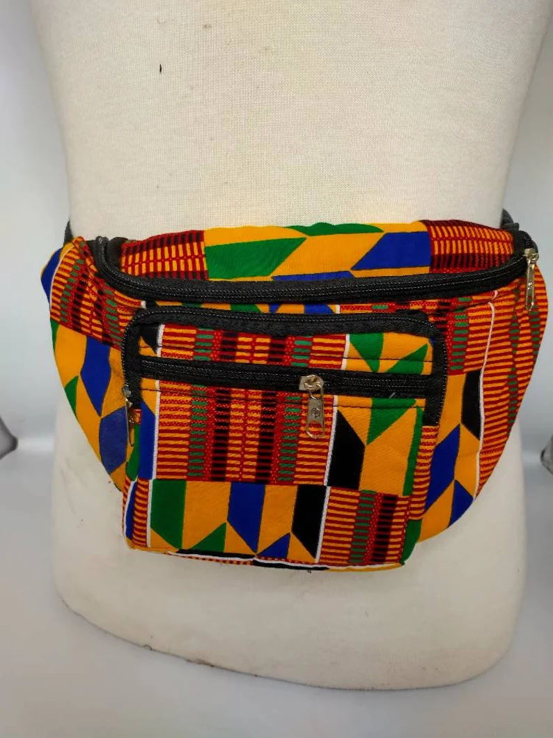 Kente African print Fanny Pack / Wasit Bag with three zipper - Image 6