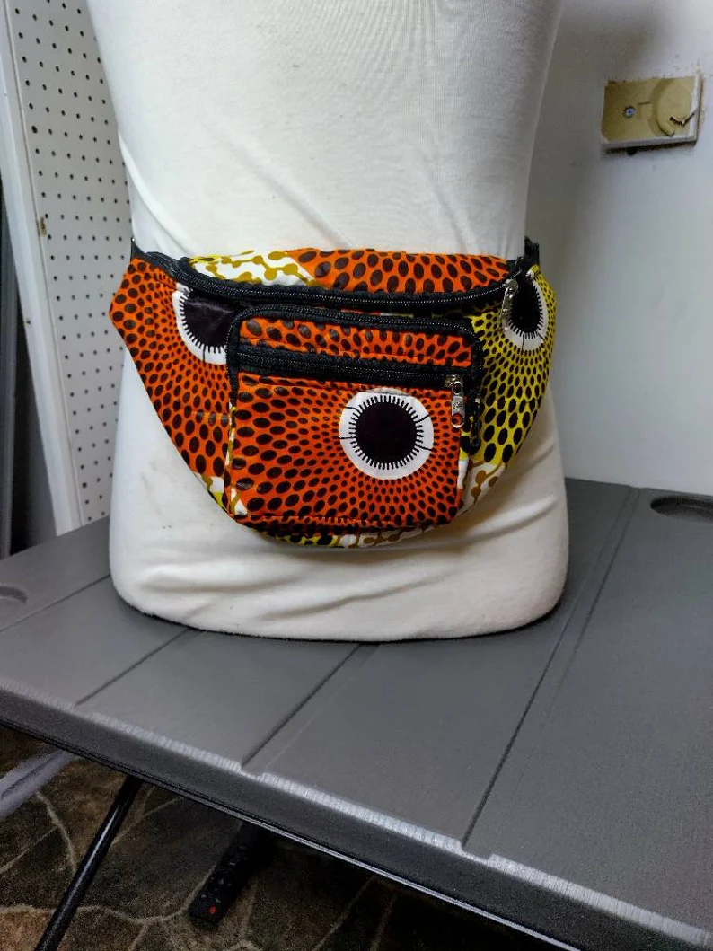 Kente African print Fanny Pack / Wasit Bag with three zipper - Image 2