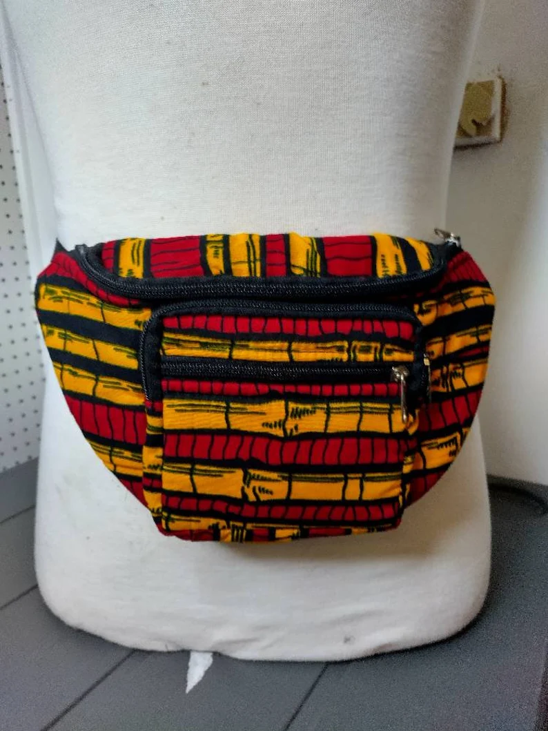 Kente African print Fanny Pack / Wasit Bag with three zipper - Image 5