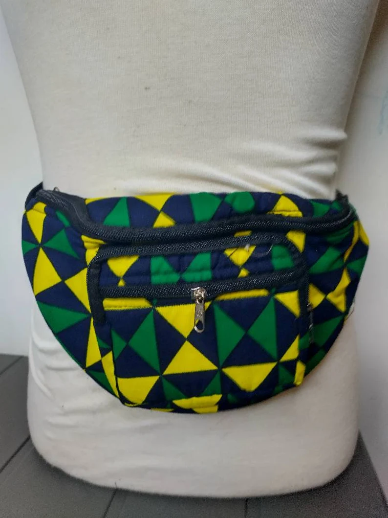 Kente African print Fanny Pack / Wasit Bag with three zipper - Image 7