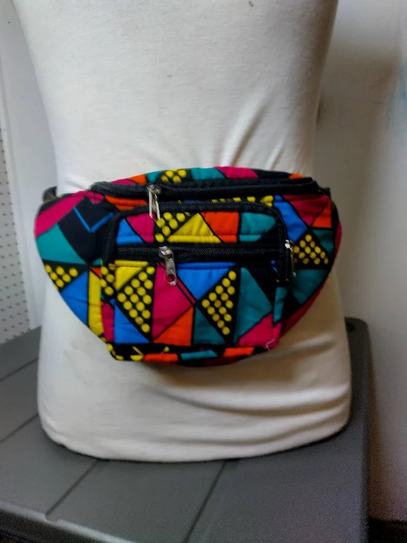 Kente African print Fanny Pack / Wasit Bag with three zipper - Image 4